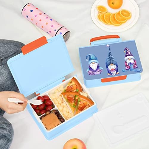 Kigai Três gnomos fofos Blue Lunch Box Recipiente de 1000ml Bento Caixa com Finers Spoon 3 Compartamentos