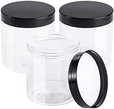 Tosnail 16 pacote 17 oz frascos de plástico transparente com tampas pretas, recipientes de armazenamento redondos
