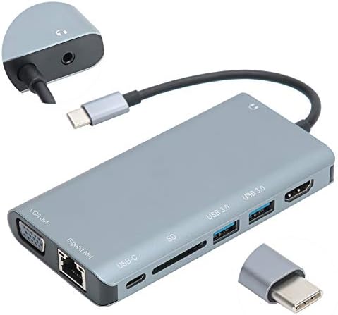 8in1 C Adaptador do tipo, 4K HDMI VGA USB3.0 Hub, plugue USB e reproduzir suprimentos de computador de liga de