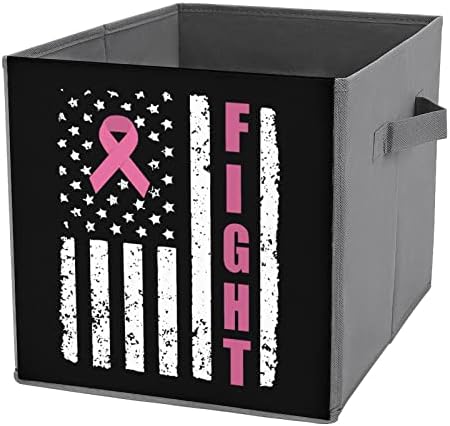 Bandeira americana com lutas contra o câncer Bins dobrável Bins Printd Fabric Cube Caskets com alças para