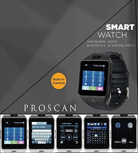 Proscan PBTW360 Black Bluetooth Camera Smart Watch