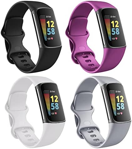 Bandas de reposição compatíveis com Fitbit Charge 5 Bandas para mulheres homens, Silicone Fitness Sport