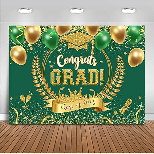 Cenário de graduação de Mocsicka Parabéns Grad Green e Gold Glitter Graduate Party Decorações de