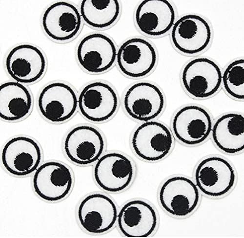 Ruluti 10pcs engraçado preto branco olhos bordados patches ferro em roupas apliques DIY adesivos Cristão