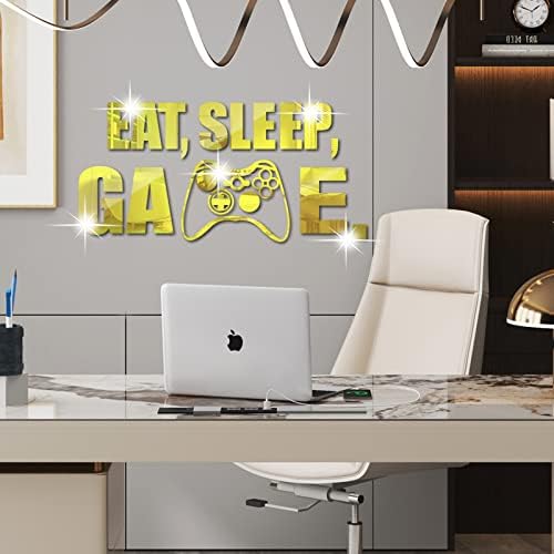 Eat Sleep Sleep Game espelhado Decalque de parede, adesivo de parede de jogos de acrílico, decoração