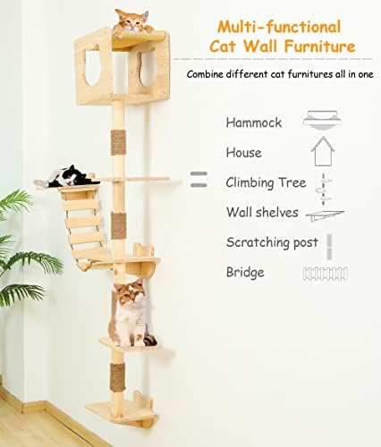 Casa da árvore de gatos montados na parede e prateleiras de parede de gato e poleiro para pacote de móveis de