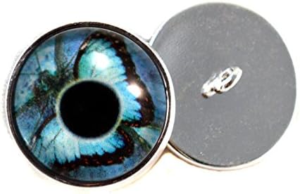 Olhos de borboleta azul com costura em loops 16mm de vidro de vidro cabochons para boneca de fantasia