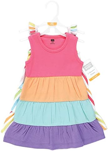 Vestidos de algodão para meninas de bebê Hudson Baby, faixa arco-íris, 0-3 meses