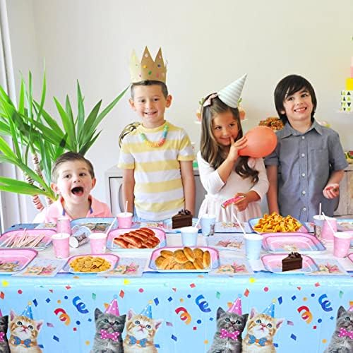 O Kefan Cat Party Supplies serve 50, pratos de papel, pratos de sobremesa e guardanapos para festas de aniversário