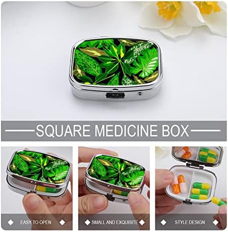 Caixa de pílula quadrada Plantas verdes Caixa de comprimidos da caixa de comprimidos Organizador da pílula para