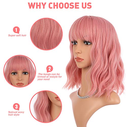 peruca rosa e verde enilecor ， perucas pastel sintéticas curtas coloridas com franja de ar e perucas de cabelo