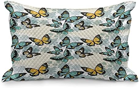Ambesonne Butterfly acolchoado Capa de travesseira, ilustração de design romântico com insetos bicolor