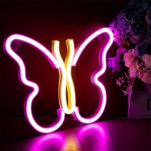 Butterfly Neon assina luzes para decoração de parede do quarto, USB ou bateria Led Night Night Light