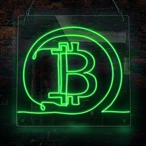 Ancfun Bitcoin Cryptocurrency Neon Sign, Handmade El Wire Neon Light Sign, Arte da parede da decoração,