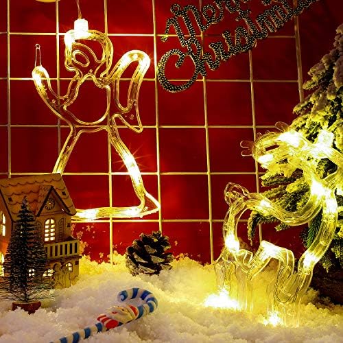 Mudder 2 peças Luzes de Natal LED Decorações de janelas internas com copo de sucção para festas de festas