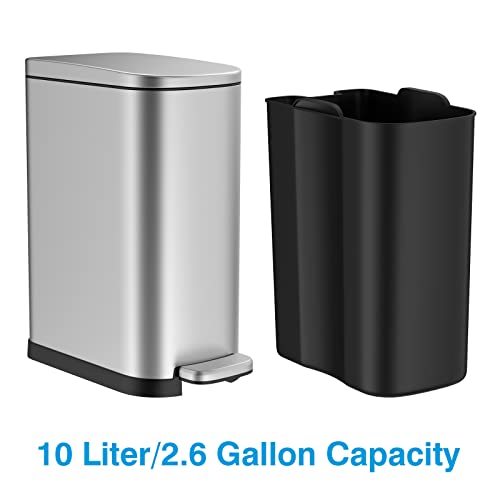 Bethebest 10 litros/ 2,6 galões lixo pequeno lata com tampa e lixo de banheiro esbelto com lata de lixo