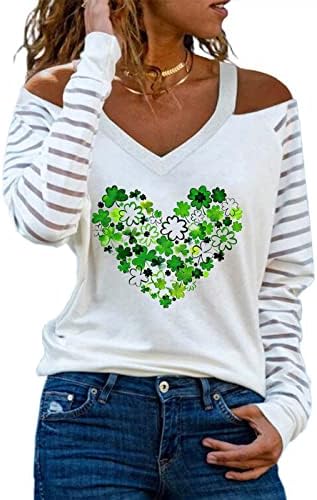 Mulher Patricks Day camisa coração impressão shamrock t-shirts de manga longa St. Paddy's Day's Sexy