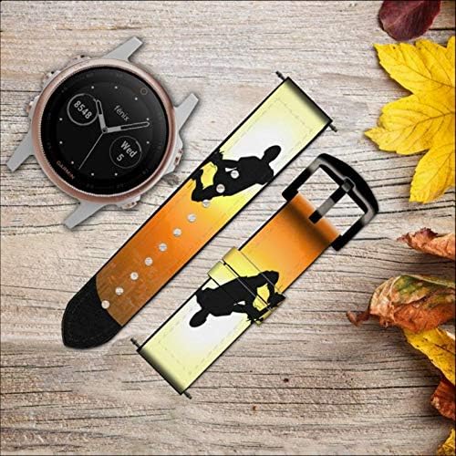 CA0401 Extreme Skateboard Sunset Leather & Silicone Smart Watch Band Strap for Garmin Vivoactive 4