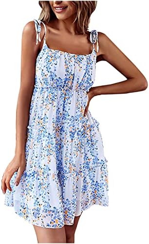 Follure feminino 2023 Vestido sem mangas de verão Spaghetti Strap Sexy Casual Sundress Empire Waist Print Floral