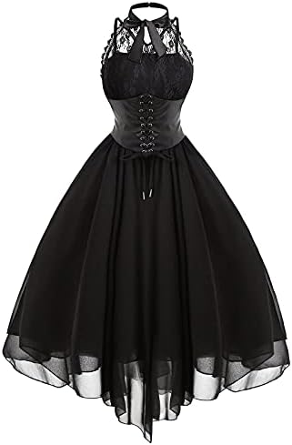 Mulheres Gothic Lace Halter Dress Feminino Feminino Corsário Vestido de Halloween Vestidos Vintage Vestido