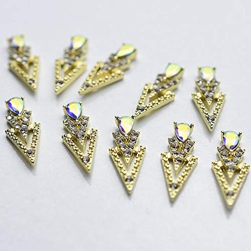 10pcs K Luxo dourado AB Triângulo de diamante 3D Decorações de arte unhas Nails Rhinestones Supplies