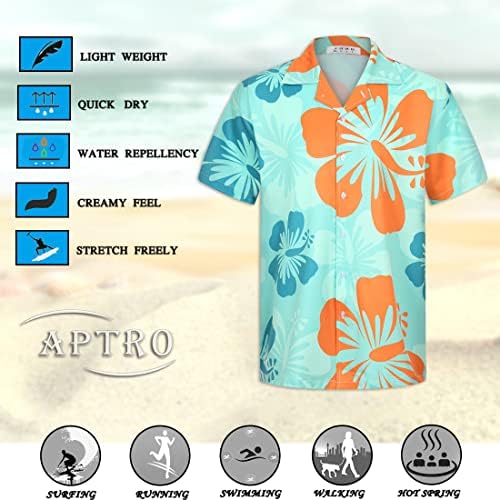Camisa havaiana masculina de Aptro de 4 vias Botão casual Down Down Camisetas de praia
