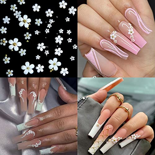 Yosomk 3d Flor Unh Nail Art Charms White Pink unhas Charms para acrílico Nails Gold Silver Pérolas