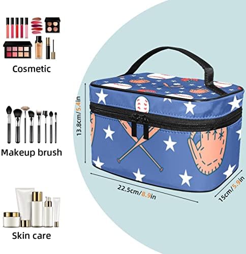 Bolsa de maquiagem de viagem Yoyoamoy com compartimento, Baseball Softball Sport Game Blue Big Cosmetic