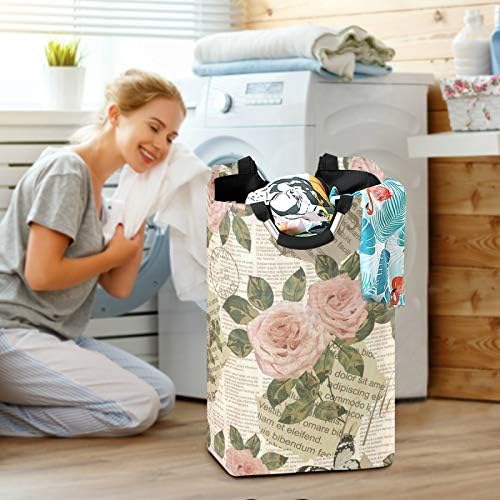 Alaza grande cesta de cesto de lavanderia Vintage Rose & Butterfly Laundry Bag elegante caixa de armazenamento