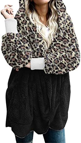 Mulher macia de uma linha Cardigã encapuzado com casaco vintage solto impressão de leopardo