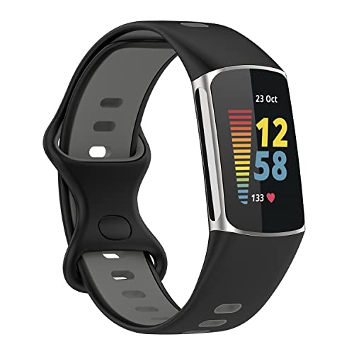 EIEUUK Sport Band Compatível com Fitbit Charge 5 Acessório Smartwatch, costura de cores design de silicone macio