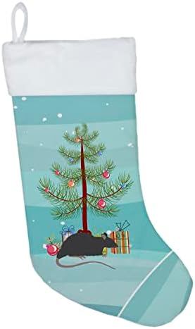 Tesouros de Caroline CK4468CS Black Rat Merry Christmas Christmas meia, lareira pendurando meias de Natal