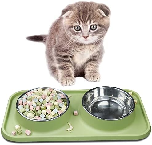 Tigelas de gatos gentledog para comida e água, tigelas duplas de aço inoxidável removível premium com fundo não