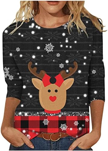 Camisas de Natal para mulheres T-shirt gráfico de árvore de Natal Plus Size Size Loue Fit Sleeve Tunic