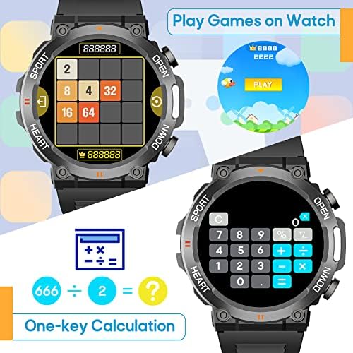 Zkcreation Smart Watch for Men, Esporte militar ao ar livre relógio de fitness à prova d'água, 1,39 ”IPS Touch SmartWatch