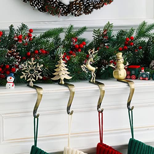 Holder de meia de Natal - Conjunto de 4 cabides de meia Snowman Snowflakes Snowflakes Árvore de Natal