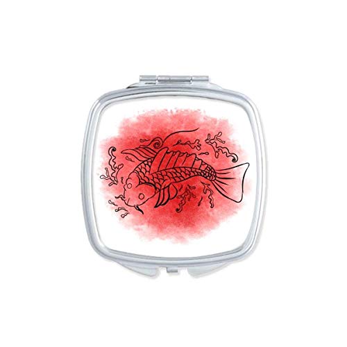 Cultura do Japão Goldfish ilustração espelho portátil compacto maquiagem de bolso de dupla face de vidro