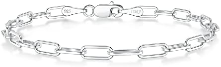 925 GRANHO DE PRATA DE PRATA STERLING Bracelets de cadeia de papel de 3 mm para mulheres Bracelets de corrente