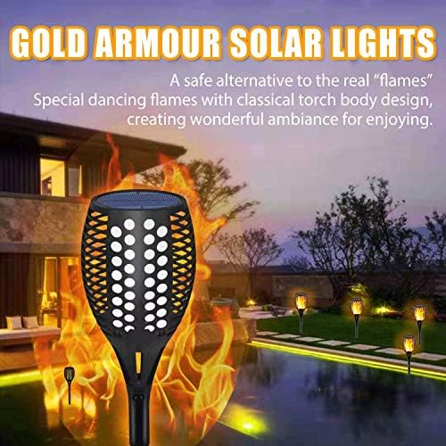 Gold Armour 2 Pack Luzes solares Atualizadas - chamas tremeluzentes Torch Luz do caminho solar - iluminação