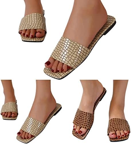 Sandálias GUFESF para mulheres, Womens Bottom Sandals Aberto de Sandals Couro Padrão de Cor Solor Solas