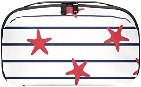 Estrelas do Mar Vermelho na bolsa de maquiagem de listras marinhas para bolsa de organizador de viagem portátil