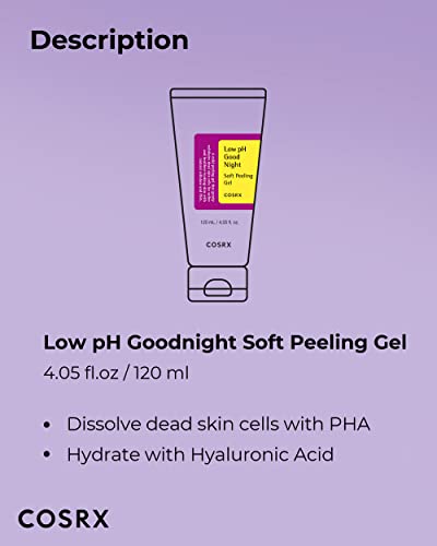 Cosrx Ph Baixo Ph Boa noite Gel de descasca macia, 4,05 fl oz / 120ml | PHA levemente esfoliante | Skincare