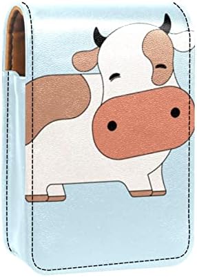 Mini maquiagem de Oryuekan com espelho, bolsa de embreagem Leatherette Lipstick Case, Cartoon Animal Cow