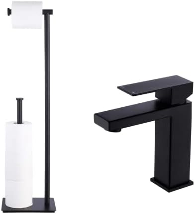 Torneira de banheiro preto Kes e suporte de papel higiênico independente, preto fosco, L3156alf-BK+BPH286S1B-BK