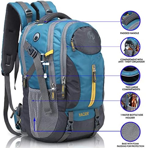 Hacker de Hacker Unissex-Adult de 50 litros Laptop Nylon Travel Backpack resistente à água Lapto de Livro