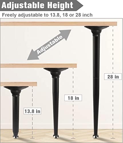 Koutemie de 28 polegadas de altura pernas de mesa, altura ajustável de móveis de metal diy com niveladores,