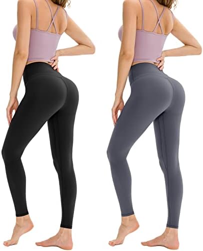 Calças de ioga com cintura alta com bolsos, controle de barriga, calças de exercícios para mulheres de 4 vias