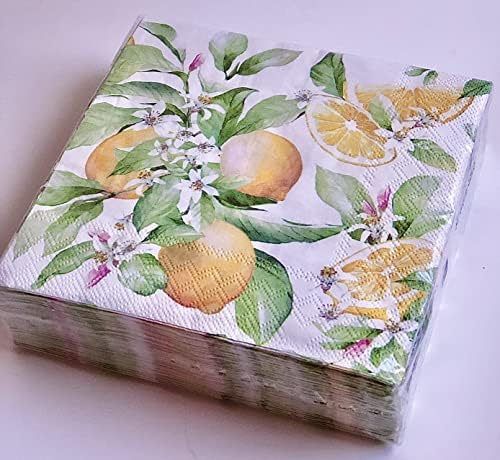 40-CT 13x13 Flora florescendo guardanapos de papel de limão com frutas | Guardanapo decorativo