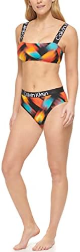 Calvin Klein Standard Bra Top com copos macios removíveis de alta cintura do logotipo de 2 peças de 2 peças