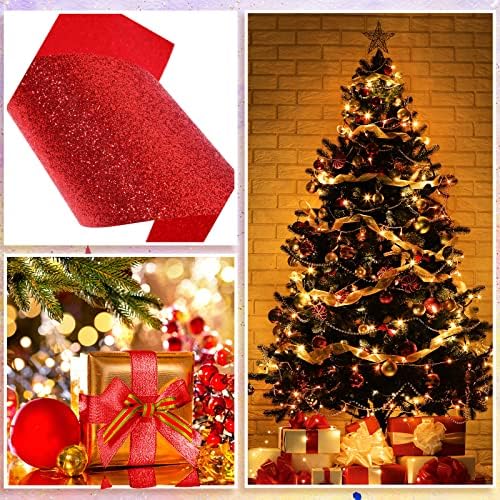 Canlierr 4 rolos de Natal Glitter Ribbon Diy cetim fitas brilhantes de tecido brilhante para a caixa de presente